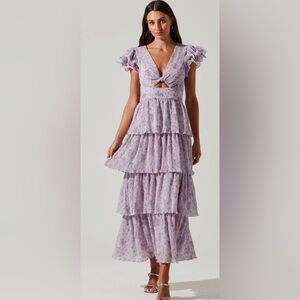 ASTR The Label - Emporia Floral Pleated Tiered Midi Dress - Lavender blue floral